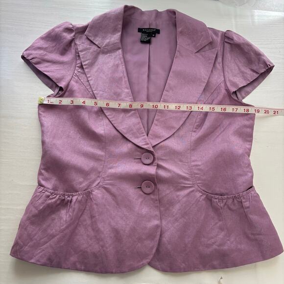 Sandro Lilac Linen Blend Puff Sleeve Peplum Blazer Top Size M - Picture 7 of 12